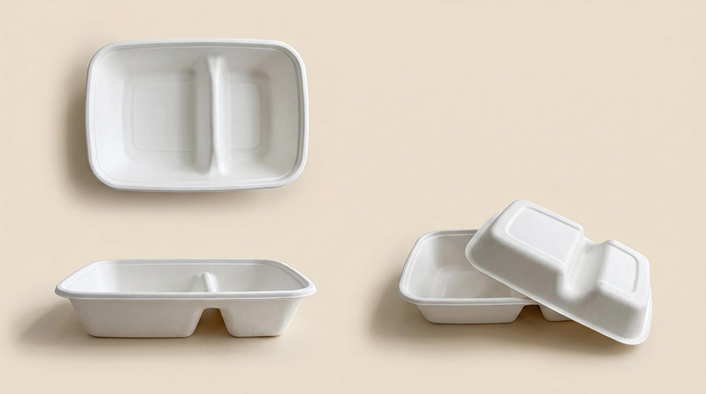 2 compartment bagasse square lunch boxes